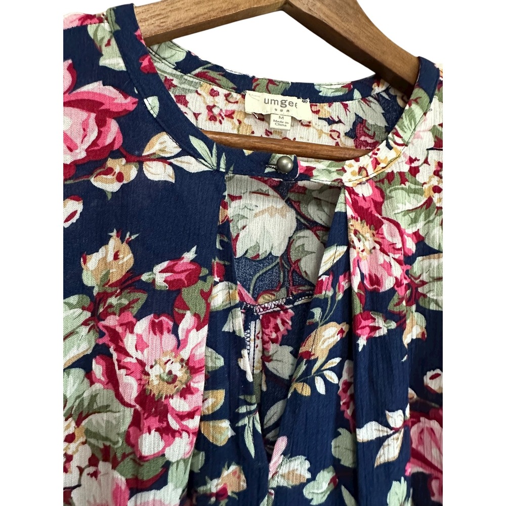 Umgee Floral Print Dress Women's Size M Long Sleeve Navy Pink Flowers - Picture 4 of 6